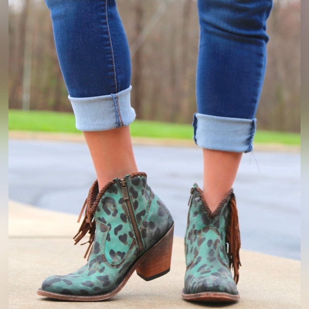 Liberty Black Chita Turquesa Ankle Boot Handmade In Mexico Western Festival Boho - Picture 3 of 16
